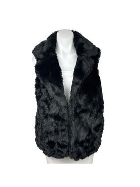 Forever 21 Women's Black Faux Fur Sleeveless Pocket Collar Vest Jacket Size S